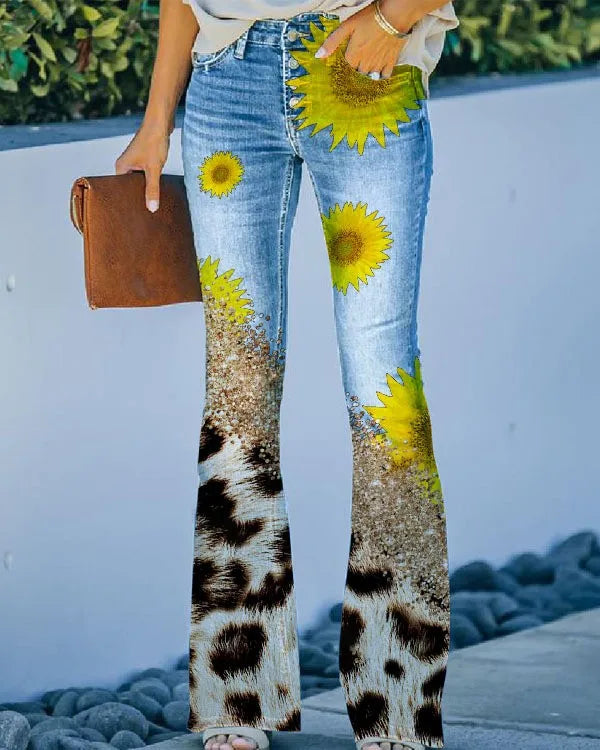 Vrouwelijke Jeans Broek Bloemenprint Zomercollectie