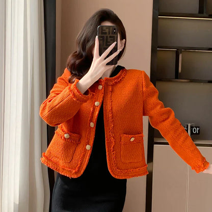 Enkelrij Jas Dames Oranje Tweed Colleur