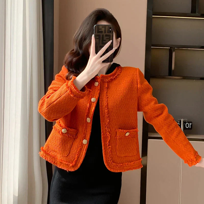 Dames Jas Oranje Tweed Enkelrijgesloten