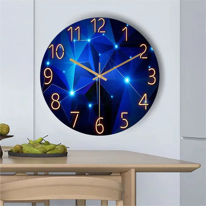 Glazen Wandklok 30cm Donkerblauw Geometrisch Gehard Glas Stil Kwartsuurwerk Woonkamer Moderne Klok Abstract Interieur Cadeau