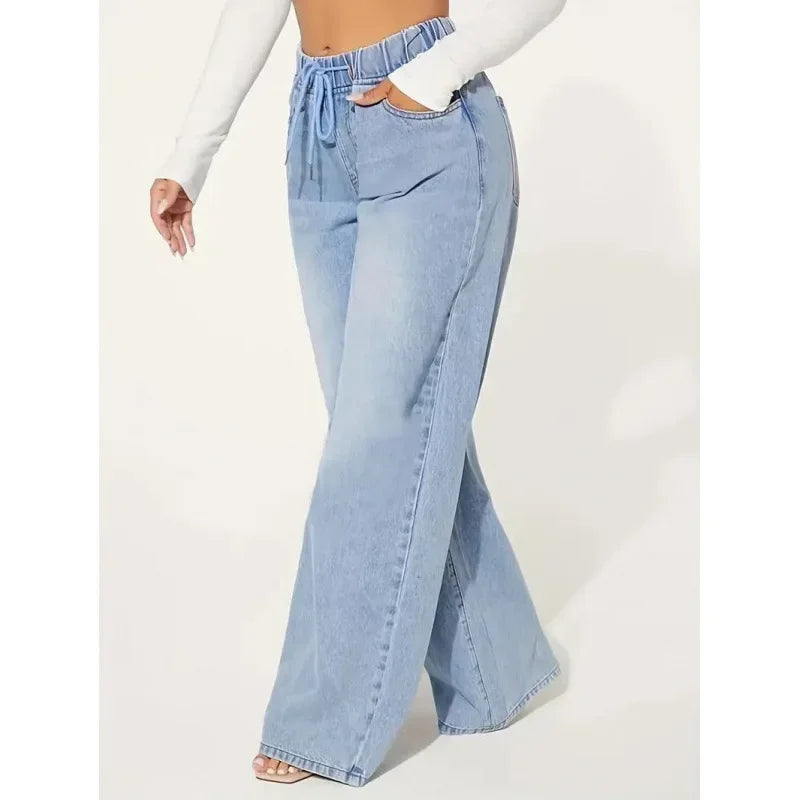 Dames Jeans High Waist Elastisch met Strik en Stretchstof