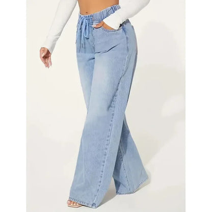 Dames Jeans High Waist Elastisch met Strik en Stretchstof