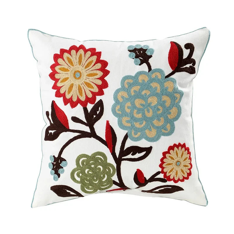 Kussenhoes 45x45cm Katoen Canvas Geborduurd Bloemen Wit Sierkussenhoes Bank Slaapkamer Landelijke Stijl Decoratief