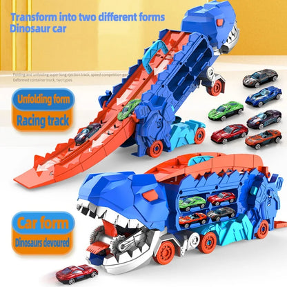 Racebaan Dinosaurus Speelset Kunststof 50 cm Blauw Rood Kinder Speelgoed Auto Track Opvouwbaar Opbergbox Racebaan Set