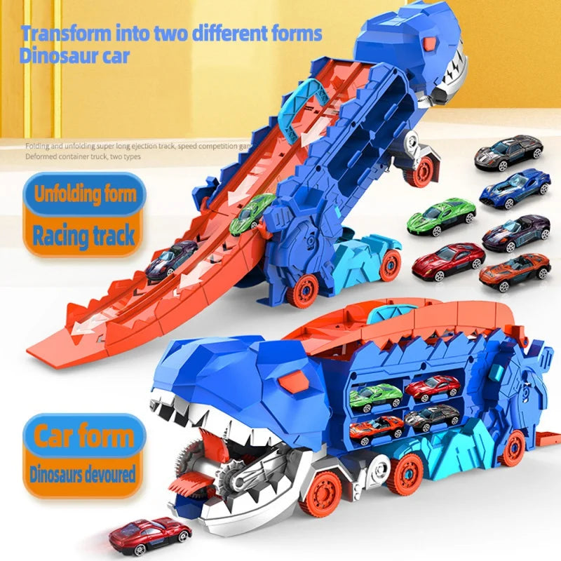 Dinosaurus Transformerend Speelset met Racebaan en Auto's – Inclusief 4, 8 of 12 Raceauto's