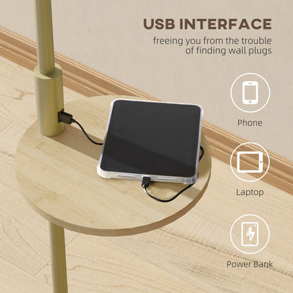 Booglamp Vloerlamp Met Plank En USB Poort Goud Metaal 170cm