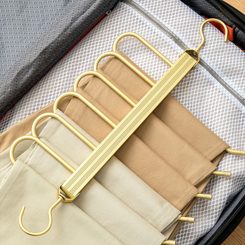 Broekhanger aluminium 6 broeken goud ruimtebesparend kledinghanger kast organizer draaibare hanger anti slip broekhouder