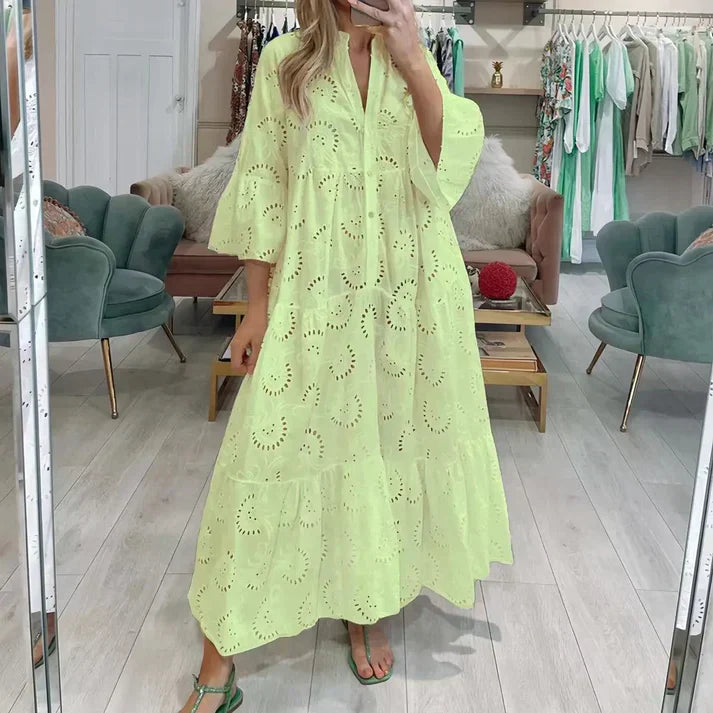 Vrouwelijke Zomerjurk met Geborduurde Oogjes Elegant