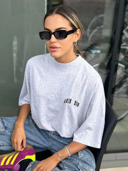 Dames Oversized T-Shirt Grijs met Logo