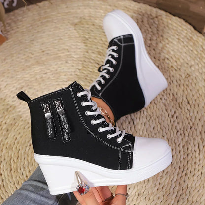 Wedge Sneaker Elegante Hak met Ritssluiting Zwart - StudioMarella