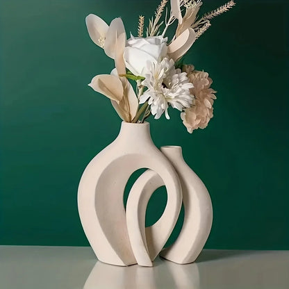 Keramische Vaas Set 2 Stuks Wit Boho Modern Woonkamer Decoratie Droogbloemen Minimalistisch Interieur