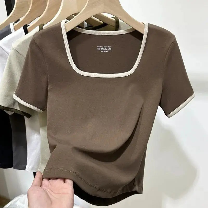 Vrouwelijke Overhemden met Vierkante Kraag → Vrouwen Overhemd met Vierkant Kraag Blouse Stijl