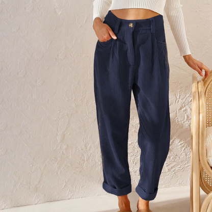 Damesbroek Hoge Taille Corduroy Opgerolde Pijpen