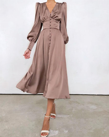 Jurk voor Vrouw Satijnen Midi Jurk Elegante Stijl