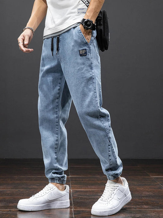 Heren Jogger Broek Blauwe Denim Comfortabele Fit - StudioMarella