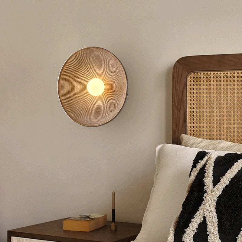 Japandi Wandlamp Hout Glas Rond Retro Vintage 27cm Woonkamer Slaapkamer Hal