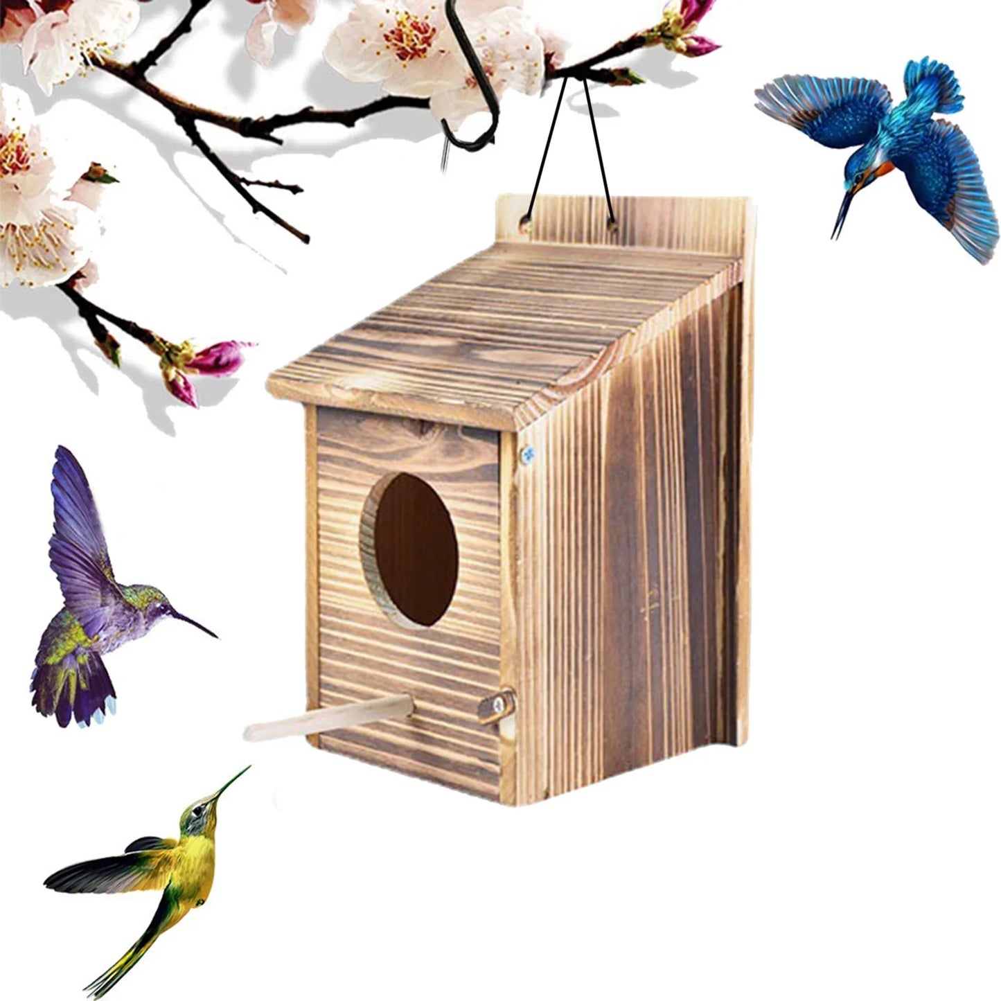 Vogelhuis Hout Hangend Buiten Weerbestendig 22x15cm Tuin Vogelnest Nestkastje Mezen Decoratief Natuurlijk