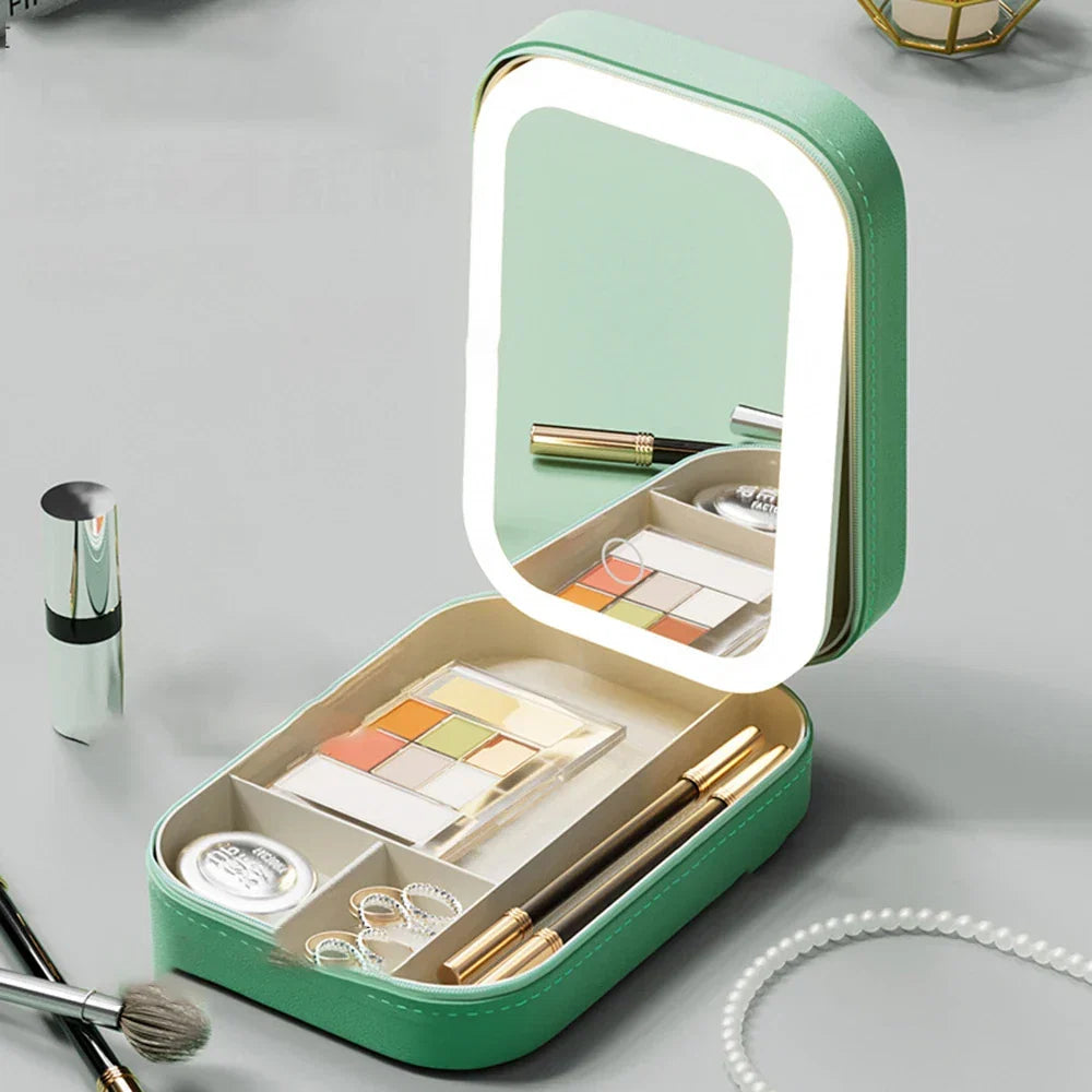 LED Make-up Organizer Box met Spiegel en 3 Lichtinstellingen – Reiskoffer voor Cosmetica