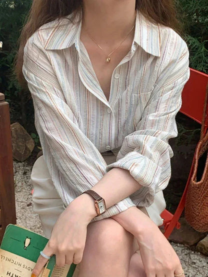 Oversized Shirt Met Lange Mouwen en Streepjes - StudioMarella