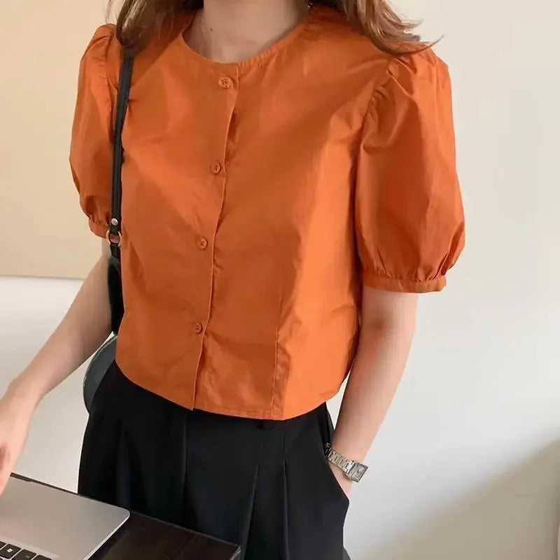 Vrouwelijke Blouse Oranje Elegant Met V-Hals