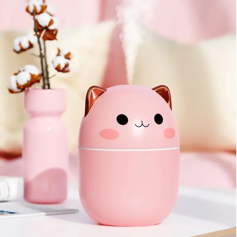 Katten Luchtbevochtiger met LED Nachtlampje – 250ml Bevochtiging voor Slaapkamer Bureau Kinderkamer