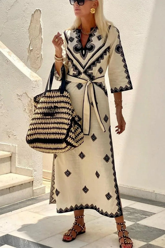 Linnen Jurk Zomerse Vrouwelijke Vintage Look - StudioMarella