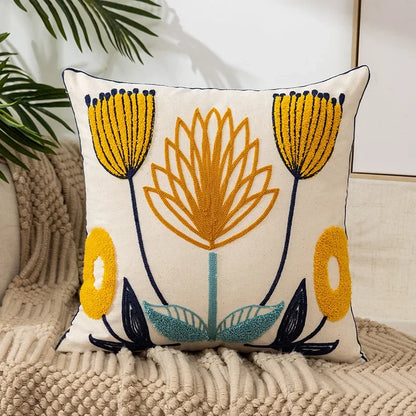 Kussenhoes 45x45cm Katoen Canvas Geborduurd Bloemen Wit Sierkussenhoes Bank Slaapkamer Landelijke Stijl Decoratief