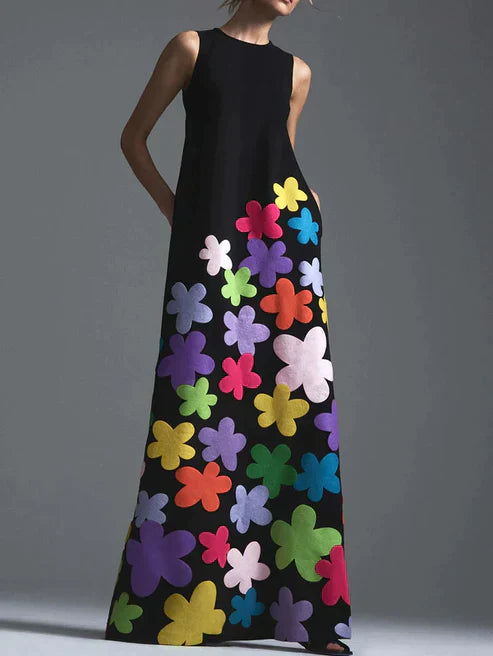 Vrouwelijke Zomerjurk met Bloemenprint Ronde Halslijn Elegante Stijl - StudioMarella