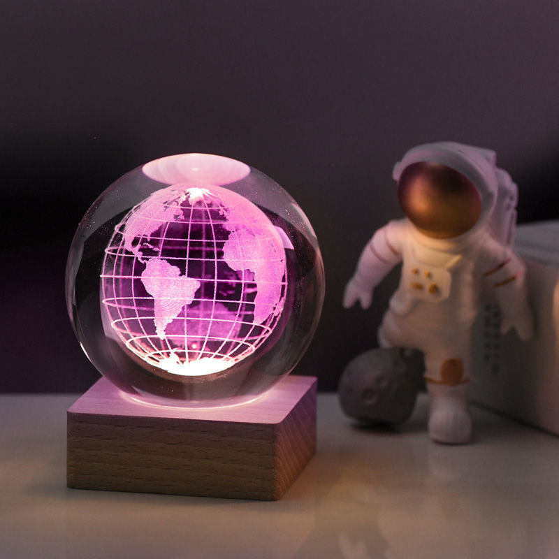 Kristallen Lamp 3D K9 Kristal 6cm LED Houten Basis Nachtlamp Sfeerverlichting Decoratie Cadeau Bureau Woonkamer