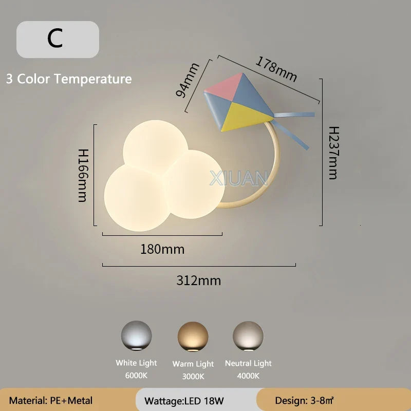 Kinderkamer Wandlamp met Sterren, Regenboog en Vliegtuig – Creatieve LED Verlichting voor Babykamer en Speelkamer