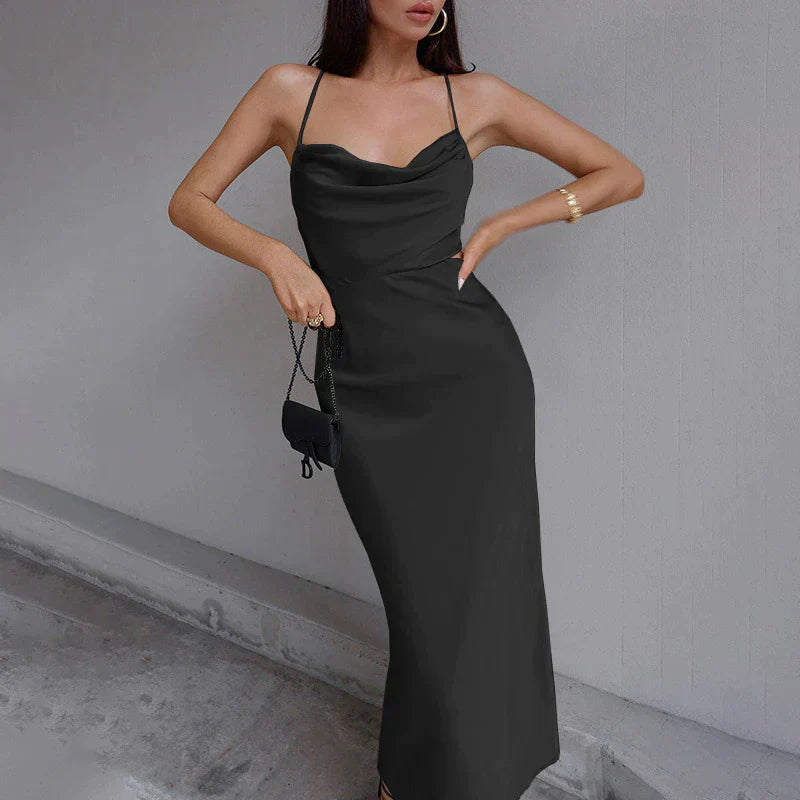 Zwarte Midi Jurk voor Vrouw Elegante Knie Lange Jurk - StudioMarella