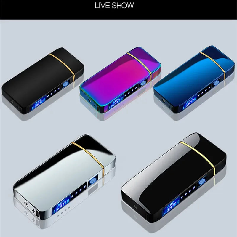 Elektronische Plasma Aansteker USB Oplaadbaar Winddicht Metaal Blauw Voor Kaarsen Pijp Muggenspiralen Dubbele Boog Touchsensor LED Display
