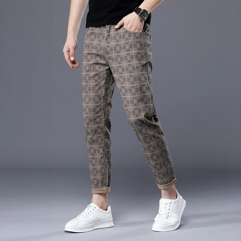 Herensluipte Broek Geruit Comfortabel Casual Model