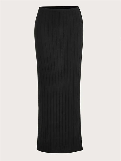 Midi Kokerrok Hoge Taille Ribgebreid