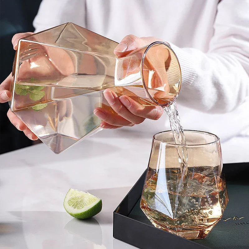 Diamantslijpsel Glazen Drinkwarenset 5-Delig met Karaf en 4 Glazen voor Water, Sap en Frisdrank