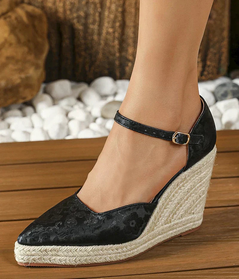 Espadrille Sleehakken Puntneus Enkelband Zomer Sandaal - StudioMarella