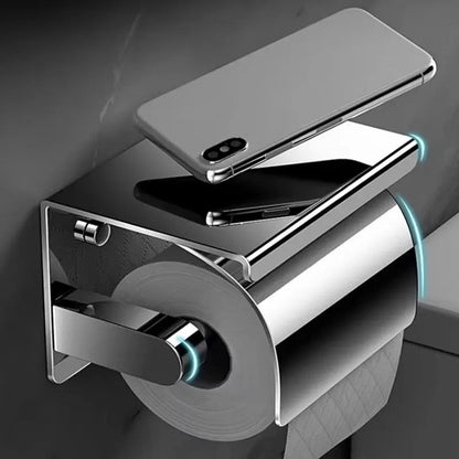 Toiletrolhouder met Opbergplateau Wandmontage RVS Stofbescherming Badkamer Toiletpapierhouder met Afsluitklep