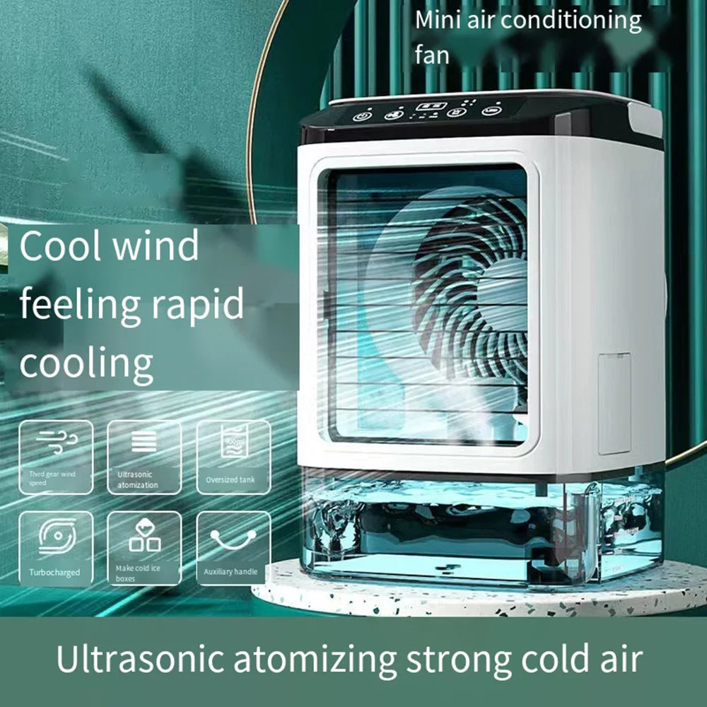 Mobiele Aircooler met Waterreservoir 900ml – Mini Luchtkoeler met Verneveling & LED – 3 Standen – Draagbare Airco voor Slaapkamer & Bureau