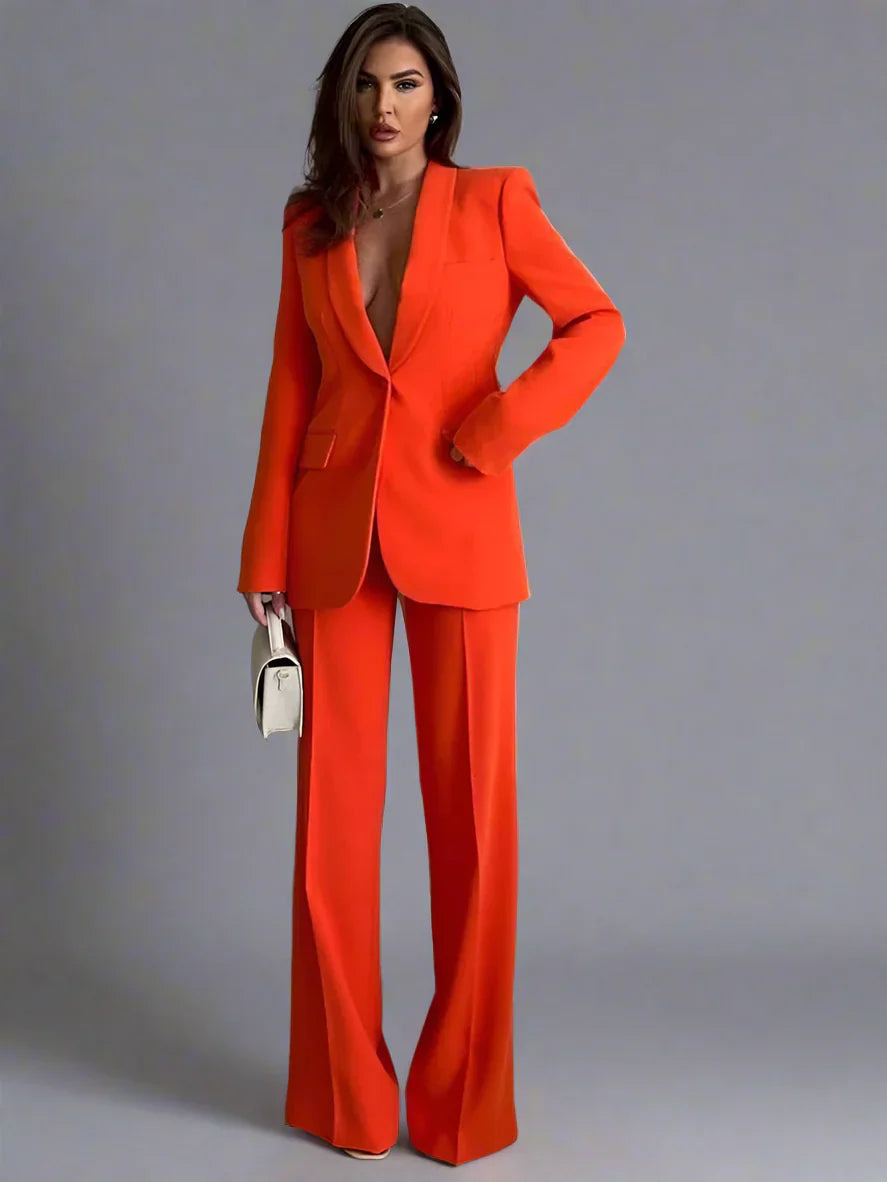 Valeria Blazer Dames Oranje Vintage V-Hals Model - StudioMarella