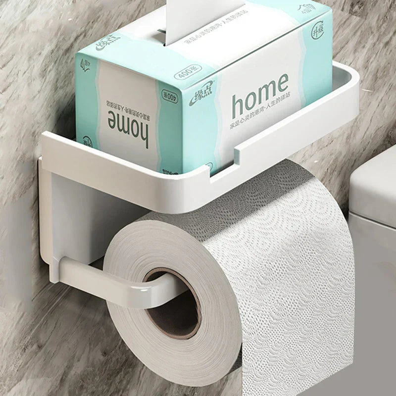 Toiletrolhouder Aluminium Zwart 18.3cm Met Plank Wandmontage Badkamer Telefoonhouder Opbergrek Modern Minimalistisch