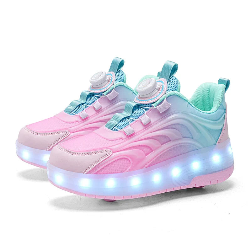 LED rolschaats schoenen USB oplaadbaar roze blauw kindersneakers met wielen lichtgevende skates voor buiten jongens meisjes