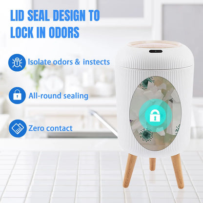 Prullenbak Sensor Automatisch 10L Wit Groen Zwart Houten Poten Woonkamer Badkamer 0,3s Infrarood Deksel Slimme Vuilnisbak Keuken