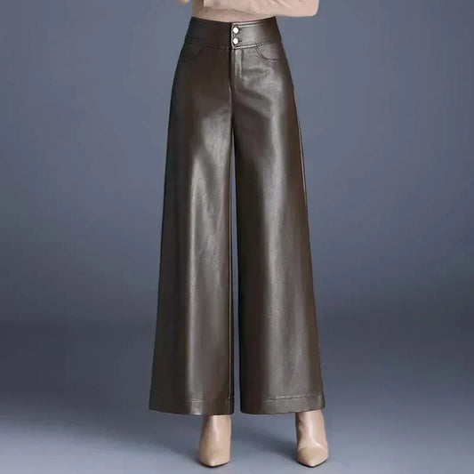 Damesbroek Imitatieleer Hoge Taille Wide Fit Comfortabel - StudioMarella