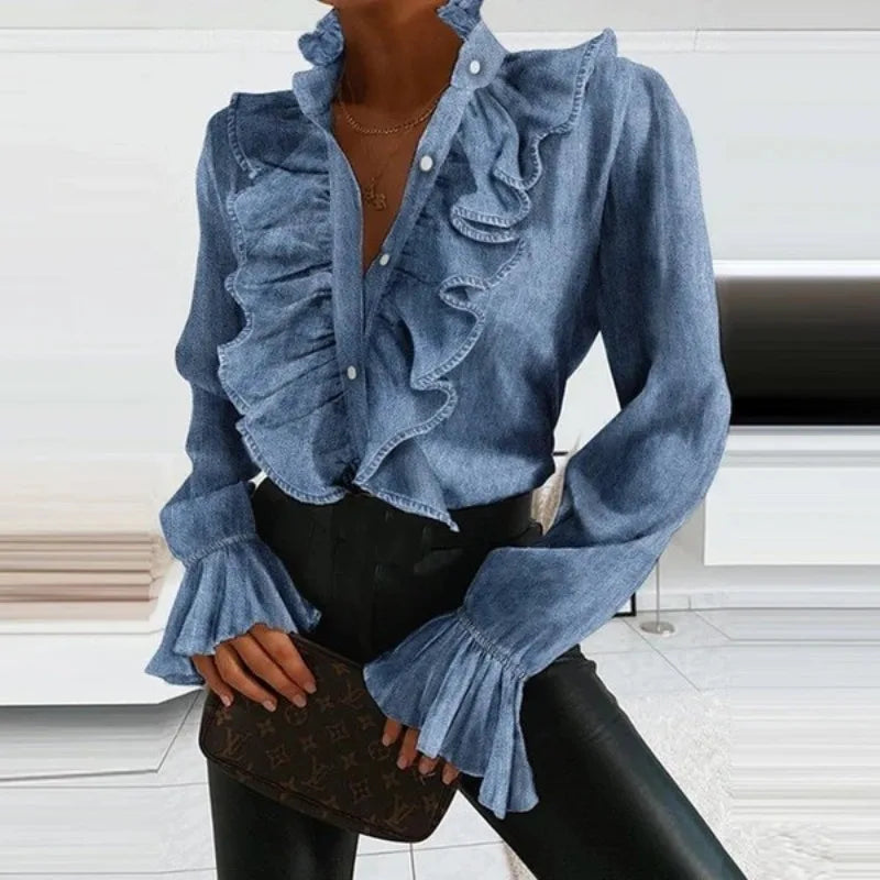 Vrouwelijke Blouse Lange Mouwen Ruffles Stijl - StudioMarella