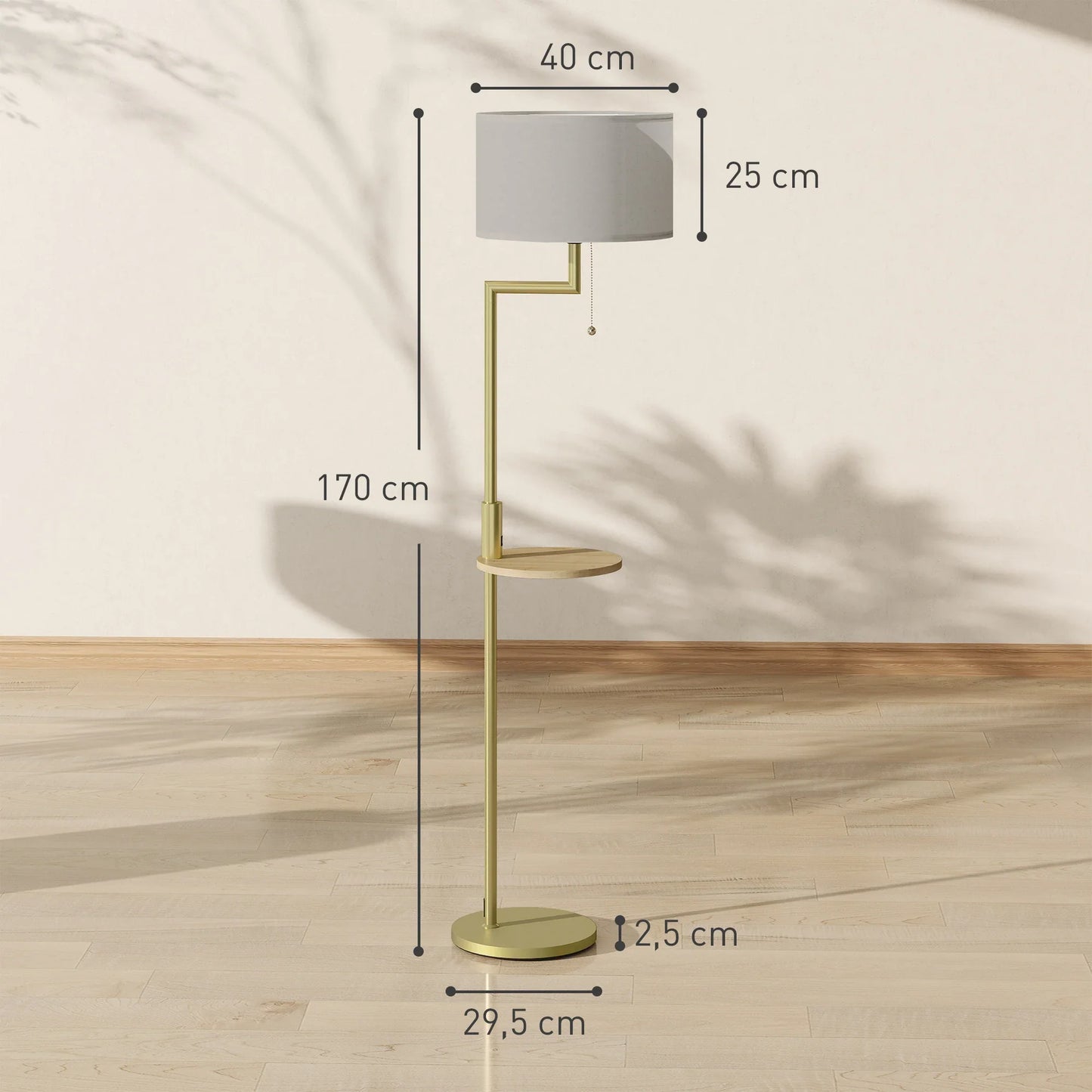 Booglamp Vloerlamp Met Plank En USB Poort Goud Metaal 170cm