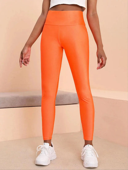 Oranje High Waisted Legging voor Dames Glanzend