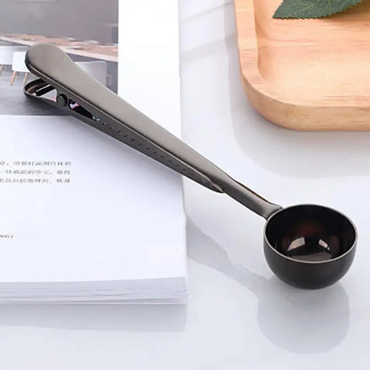 Koffielepel met Clipfunctie – RVS Maatlepel & Zaksluitclip voor Koffie en Thee