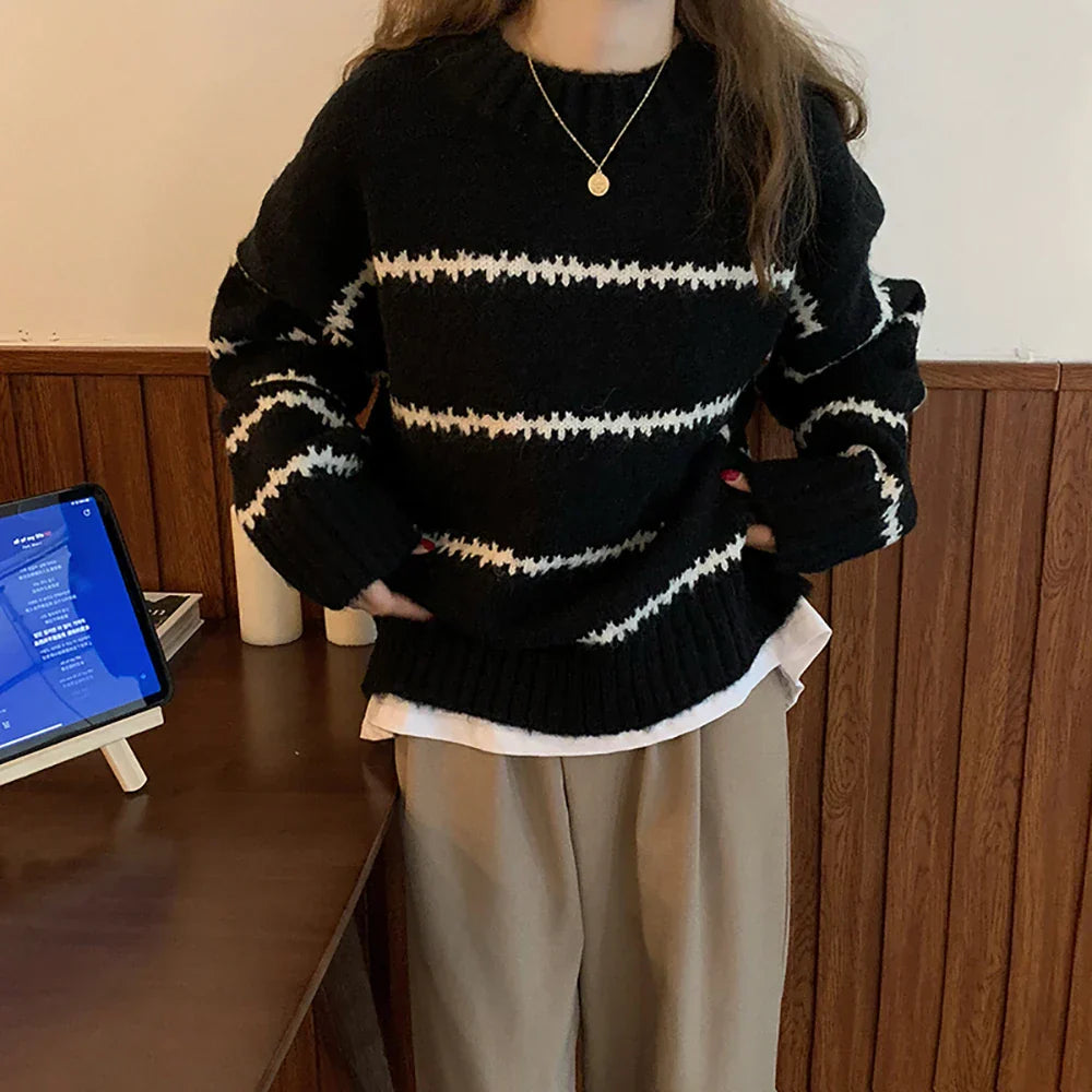 Dames Trui Oversized Wit Gebreid Warm