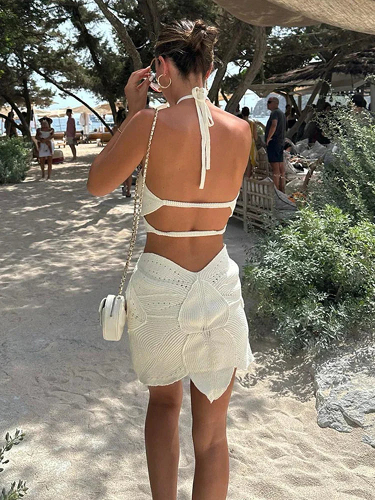Sexy Mini Jurk met 3D Bloemen en Open Rug