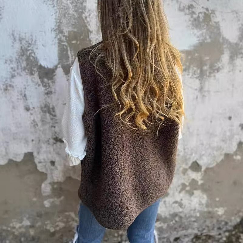 Dames Fleece Bodywarmer Warm met Knopen en Zakken voor Herfst en Winter